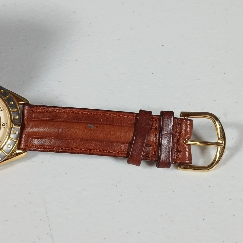Gitane Quartz Watch Mens Brown Gold Two Tone Dress Casual 1990s Vintage